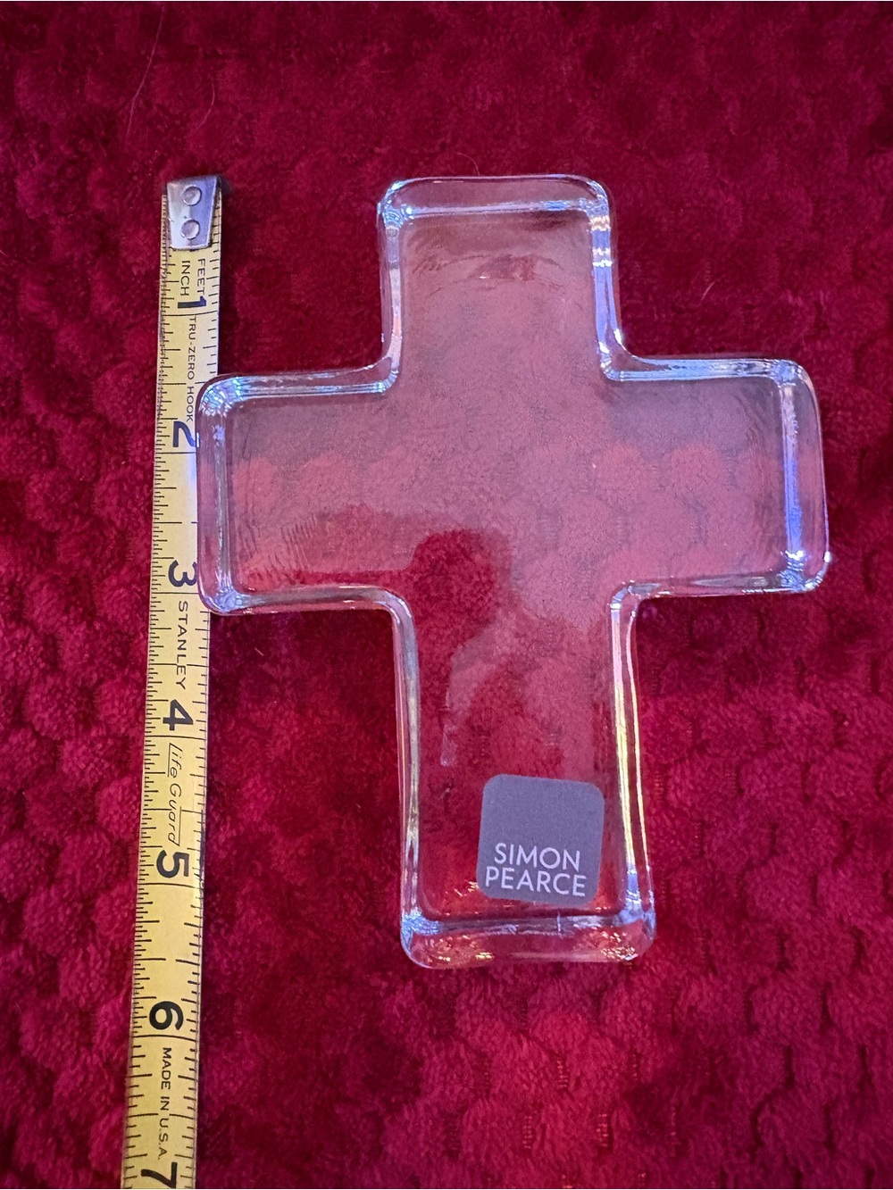 Simon Pearce Hand Blown Glass Cross Paperweight 5” w/ Box & Card Signed Sticker - Picture 13 of 15